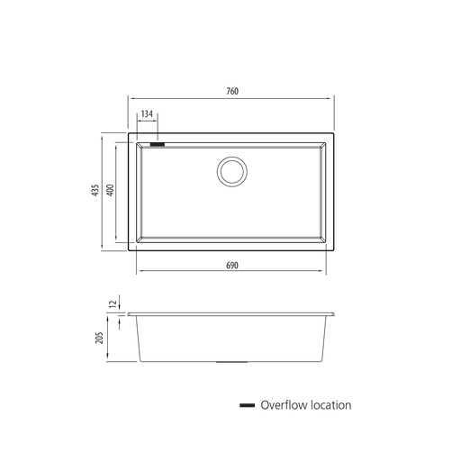 Oliveri Santorini Black Mega Bowl Undermount Sink