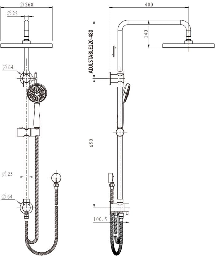 Modern National Star Shower Column Set Top Inlet 200mm Brass Shower Head