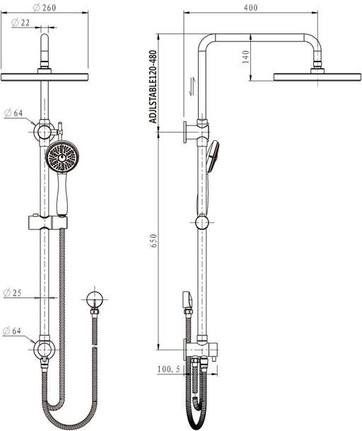 MODERN NATIONAL Star Shower Column Set Top Inlet 200mm Brass Shower Head