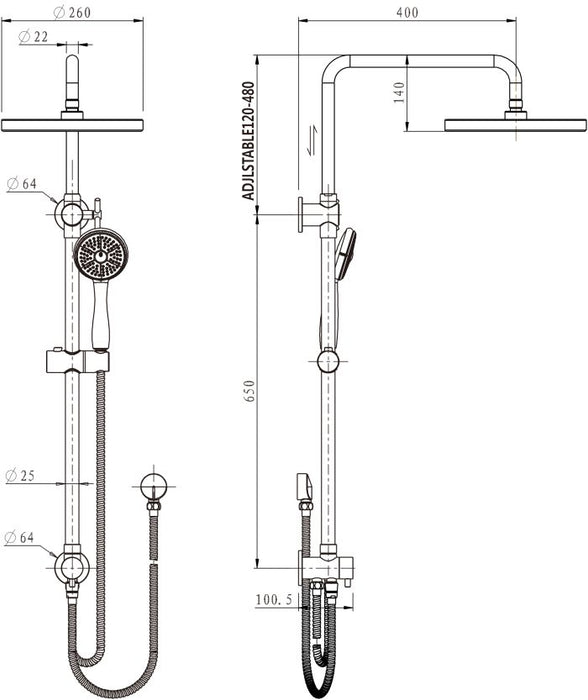 MODERN NATIONAL Star Shower Column Set Top Inlet 200mm Brass Shower Head