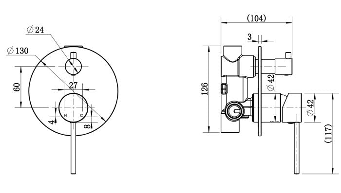 MODERN NATIONAL Star Mini Diverter Shower Mixer With Knurled Handle