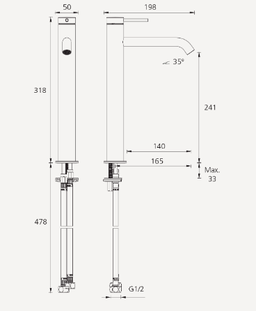 Oliveri Venice Curved Tower Basin Mixer