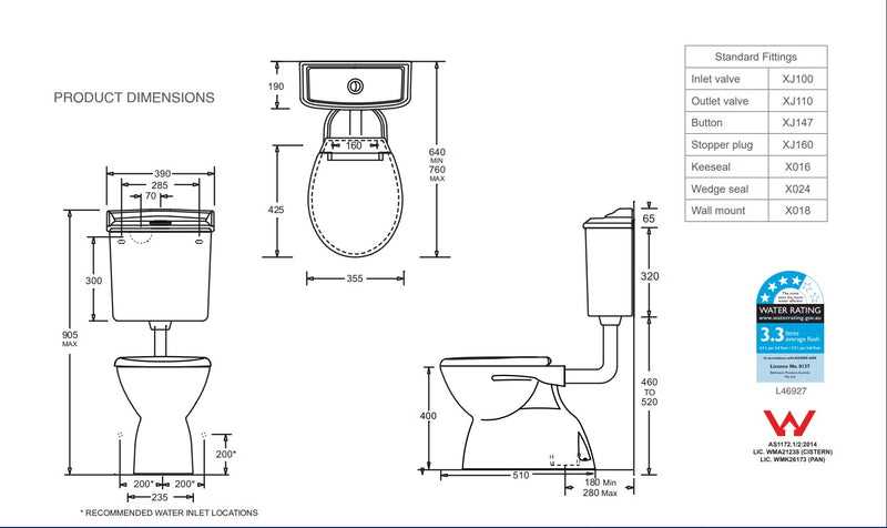 Johnson Suisse Colonial Feature S Trap Toilet Suite, White Seat