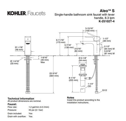 Kohler Aleo S Lever Basin Single Mixer