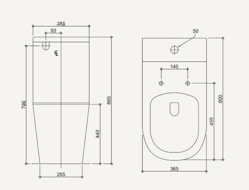 Oliveri Vienna Back To Wall Care Toilet Suite With Grey Seat and Buttons