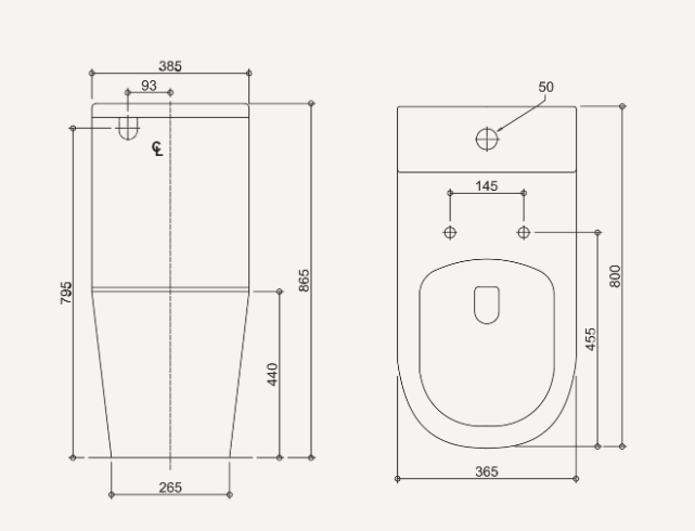 Oliveri Vienna Back To Wall Care Toilet Suite With Grey Seat and Buttons