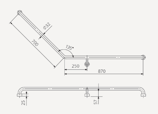 Oliveri Holdfast 135 Degree Grab Rail (Right Hand)