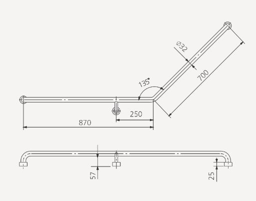 Oliveri Holdfast 135 Degree Grab Rail (Left Hand)
