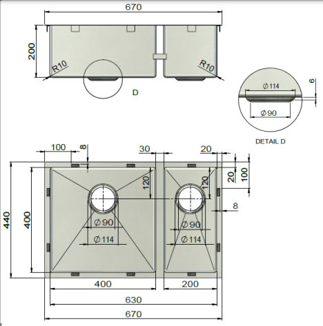 Meir Lavello Kitchen Sink - One & Half Bowl 670 x 440