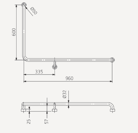 Oliveri Holdfast 90 Degree Grab Rail (Right Hand)