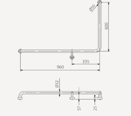 Oliveri Holdfast 90 Degree Grab Rail (Left Hand)