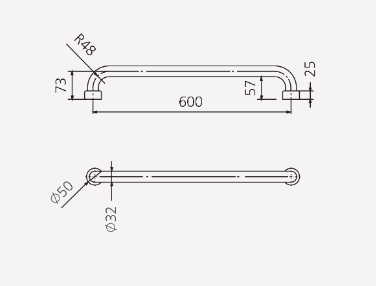 Oliveri Holdfast Straight Grab Rail 600mm