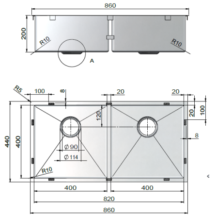 Meir Kitchen Sink - Double Bowl 860 x 440