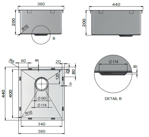 Meir Lavello Kitchen Sink - Single Bowl 380 x 440 - PVD