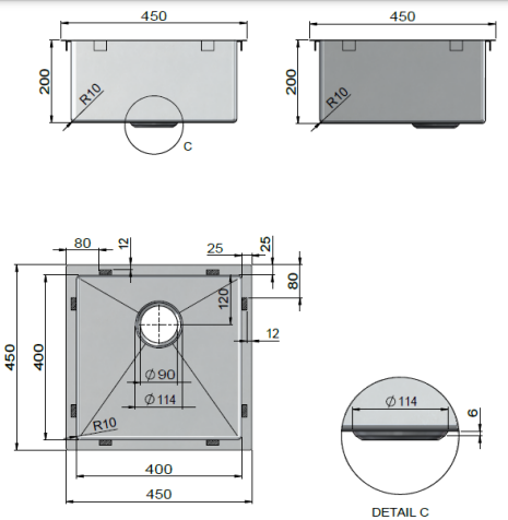 Meir Lavello Kitchen Sink - Single Bowl 450 x 450 - PVD