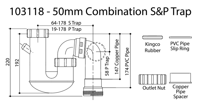 Caroma 50mm Combination S & P Trap