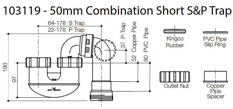 Caroma 50mm Combination Short Leg S&P Trap