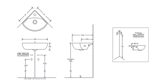 Johnson Suisse Quado 450 Rectangular Wall Basin