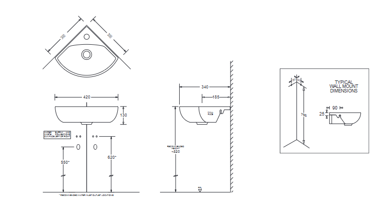 Johnson Suisse Quado 450 Rectangular Wall Basin