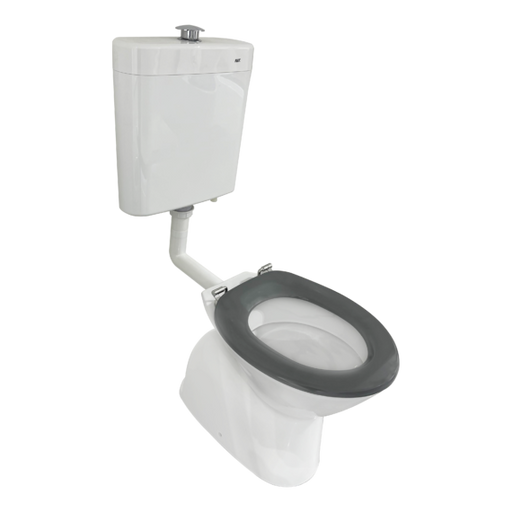 Johnson Suisse Select assist Dlxe plastic link toilet suite S trap incl grey SF seat/ raised CH/button