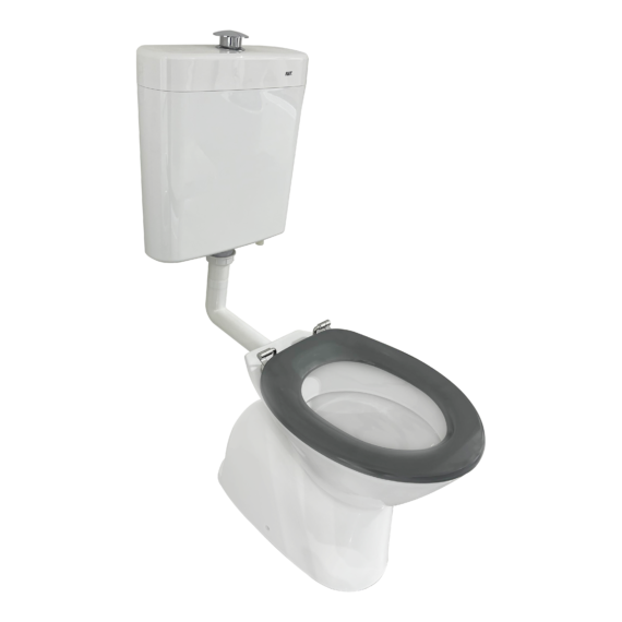 Johnson Suisse Select assist Dlxe plastic link toilet suite S trap incl grey SF seat/ raised CH/button