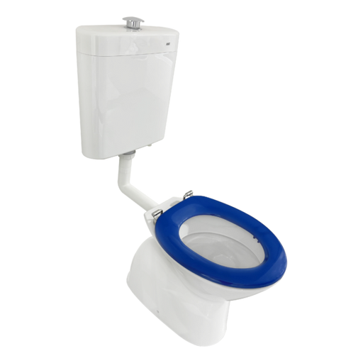 Johnson Suisse Select assist Dlxe plastic link toilet suite S trap incl blue SF seat/ raised CH/button