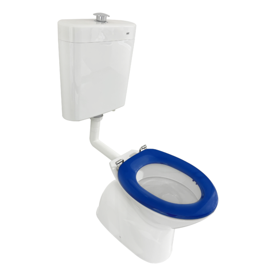 Johnson Suisse Select assist Dlxe plastic link toilet suite S trap incl blue SF seat/ raised CH/button