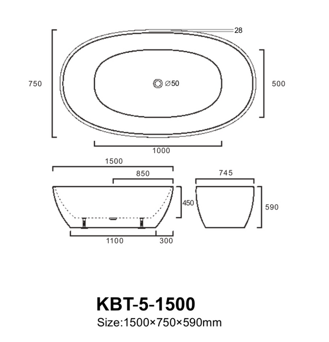 Stella Freestanding Bath Matt White 1700x810x590