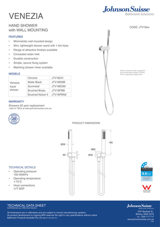JS Venezia Hand Shower on WOB Chrome