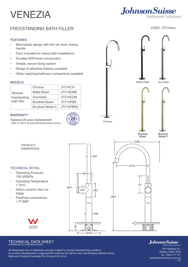 Johnson Suisse Venezia Freestanding Bath Filler