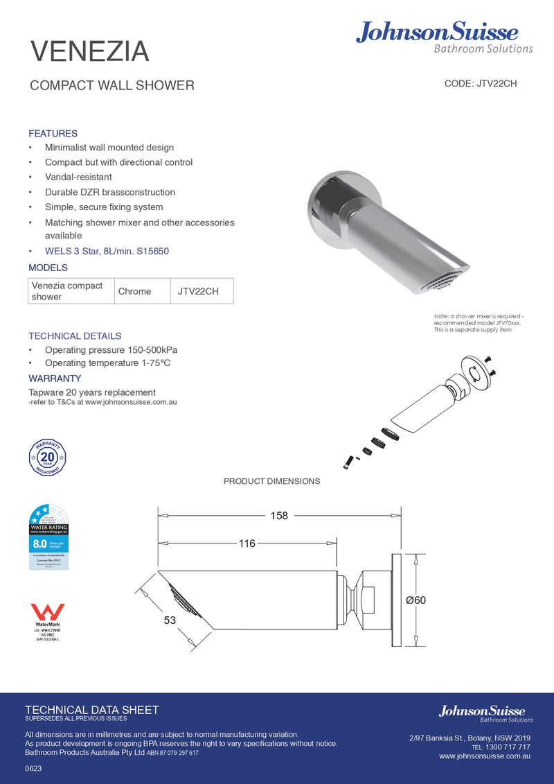 Johnson Suisse Anti Vandal Shower Chrome