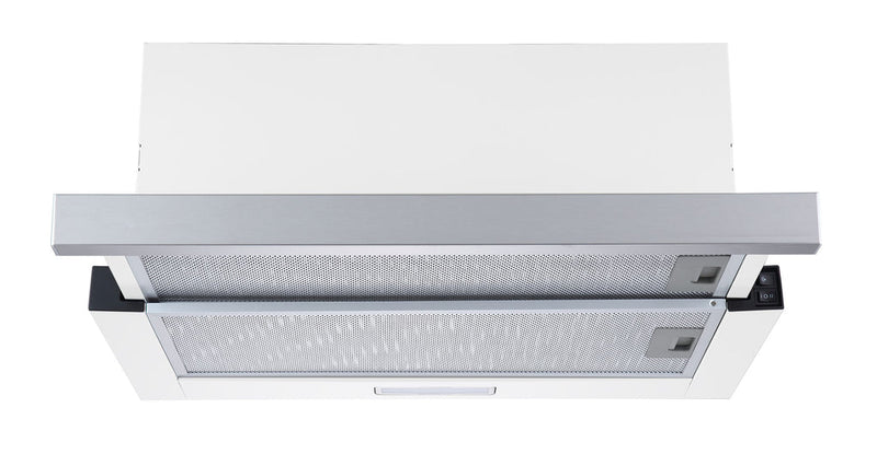 Dilusso Appliances 600mm Stainless Steel Telescopic Rangehood - Ducted Only (43mm Fascia), 220m3/hr, LED lights