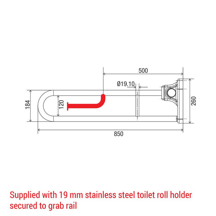 Conserv Tiltlock® 850mm Grab Rail With Fixed Toilet Paper Holder