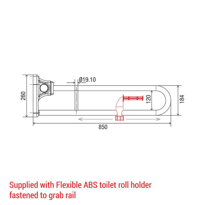 Conserv Tiltlock® 850mm Grab Rail With Flexible Fit Toilet Paper Holder