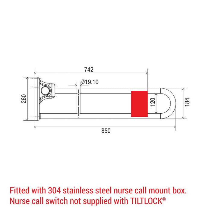 Conserv Tiltlock® 850mm Grab Rail With Nurse Call Mount Box