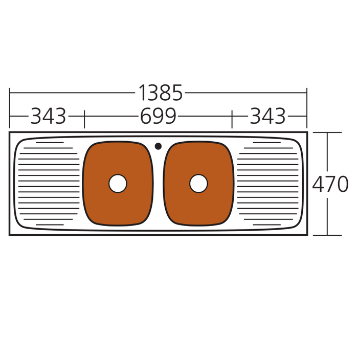 Oliveri Ultraform Double Bowl Sink With Double Drainer 1385mm