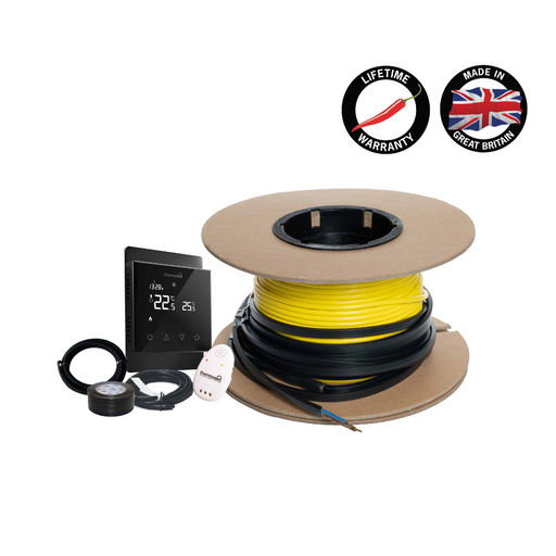 Thermowire Underfloor Heating System Kits Including Black Thermostat