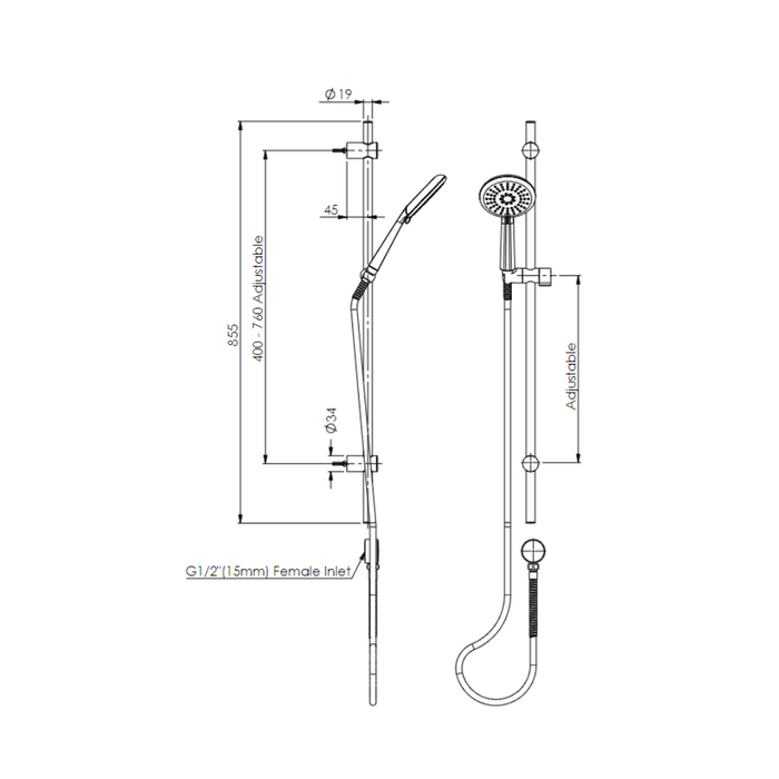 Greens Tapware Rocco Adjustable Rail Shower