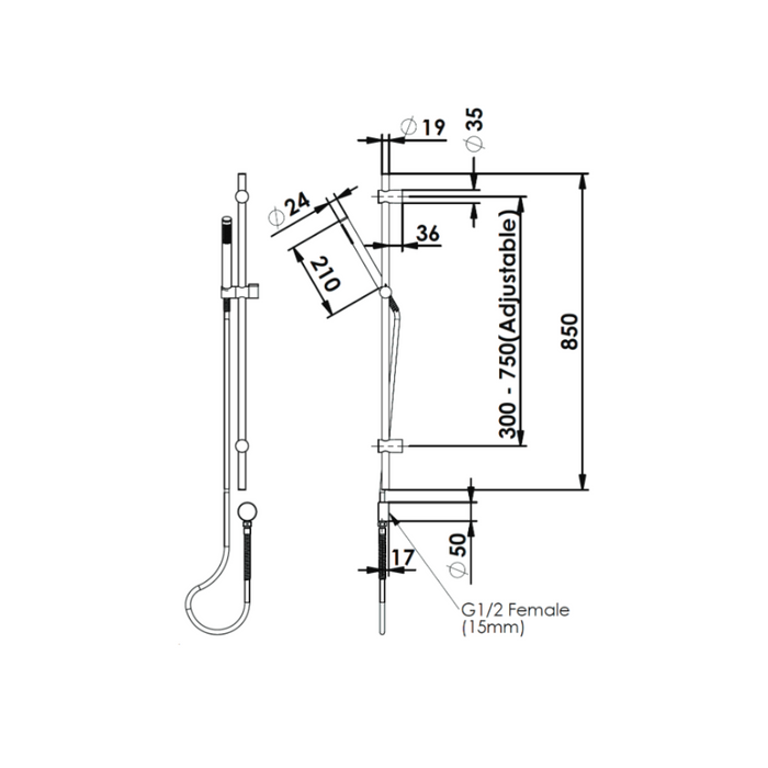 Greens Tapware Rocco Pin Rail Shower