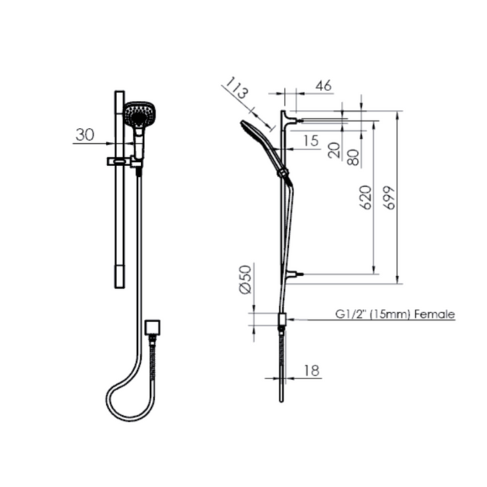 Greens Tapware Corban Adjustable Rail Shower