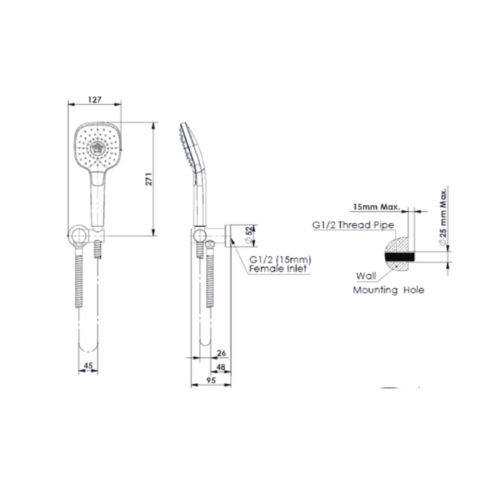 Greens Tapware Corban Hand Shower with Wall Outlet Bracket