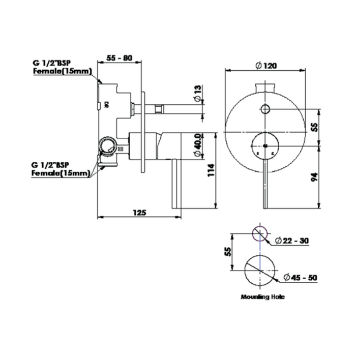 Greens Tapware Gisele Shower/Bath Diverter Mixer