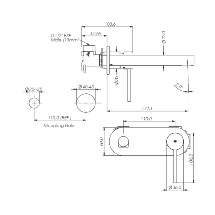 Greens Tapware Maci Wall Basin Mixer with Faceplate