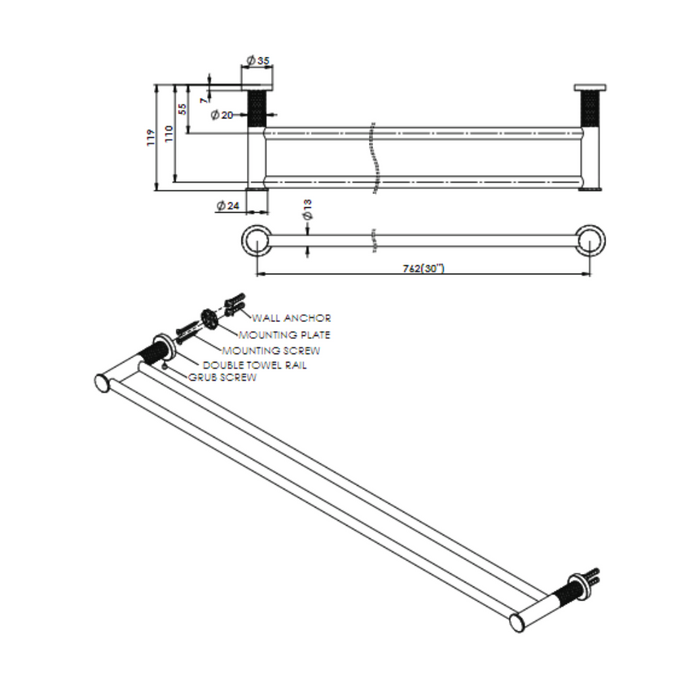 Greens Tapware Reflect Double Towel Rail