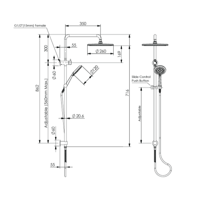 Greens Tapware Rocco Twin Rail Shower