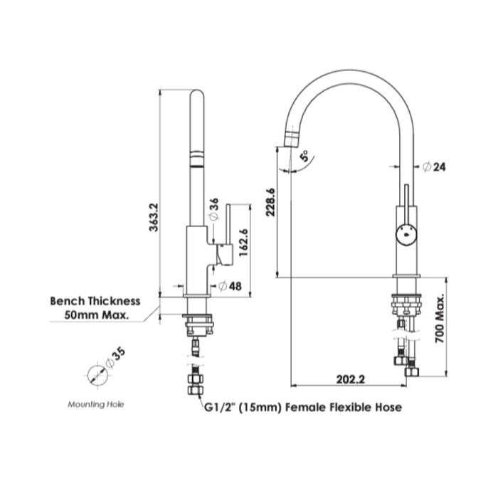 Greens Tapware Maci Gooseneck Sink Mixer