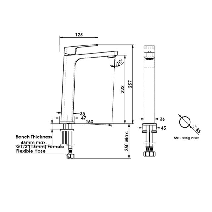 Greens Tapware Swept Tower Basin Mixer