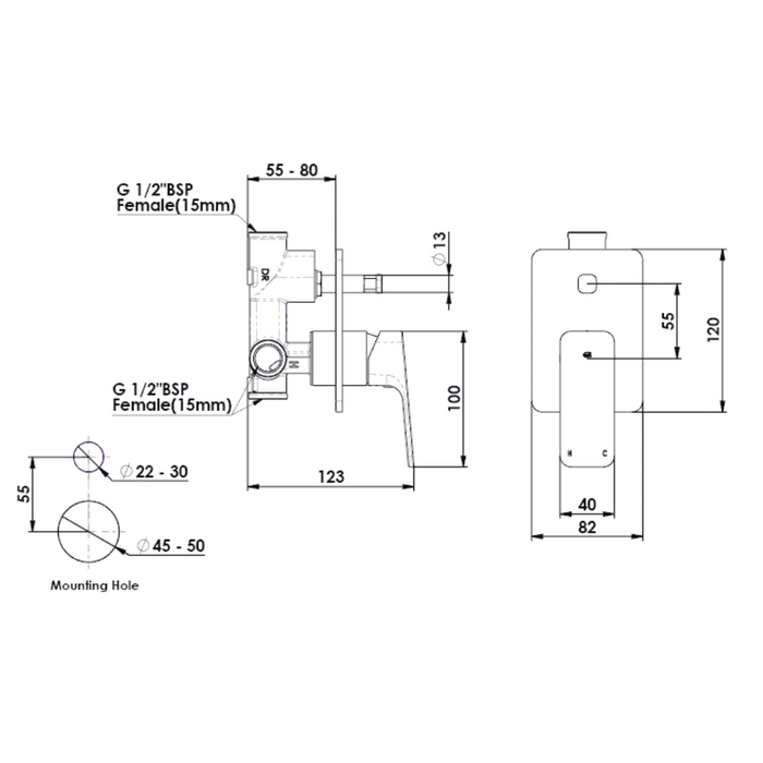 Greens Tapware Swept Shower/Bath Diverter Mixer