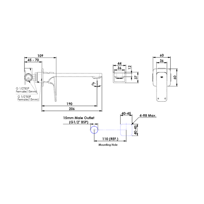 Greens Tapware Swept Wall Basin Mixer