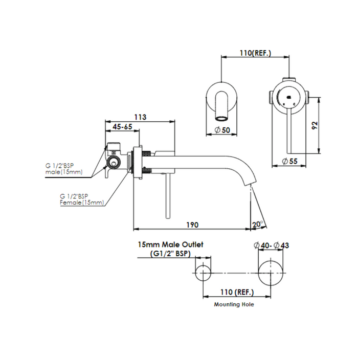 Greens Tapware Tesora Wall Basin Mixer